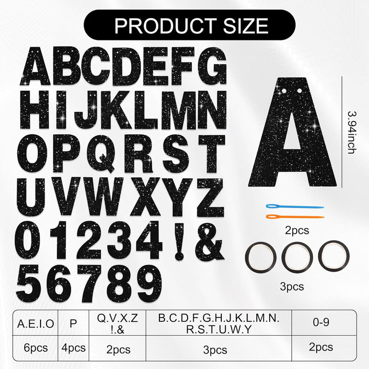 116 PCS A-Z Glitter Black DIY Letter Banner Kit Make Your Own Banner，Including 111 Letters and Numbers 3 Rope and 2 Threading Device,Customized for Birthday Graduation Wedding Party Decor