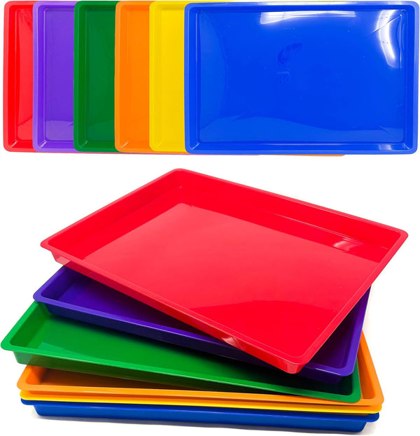 6 Plastic Paper Trays - Flat Stackable Art and Classroom Supply Organizer for Kids - Multi-Color Durable Educational Craft Trays, Sturdy and Safe
