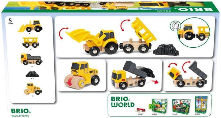 Construction Vehicles - Premium Wooden Toy Train Set | Fun and Educational | Easy Magnetic Couplings | FSC Certified Wood | Ideal Christmas or Birthday Gift