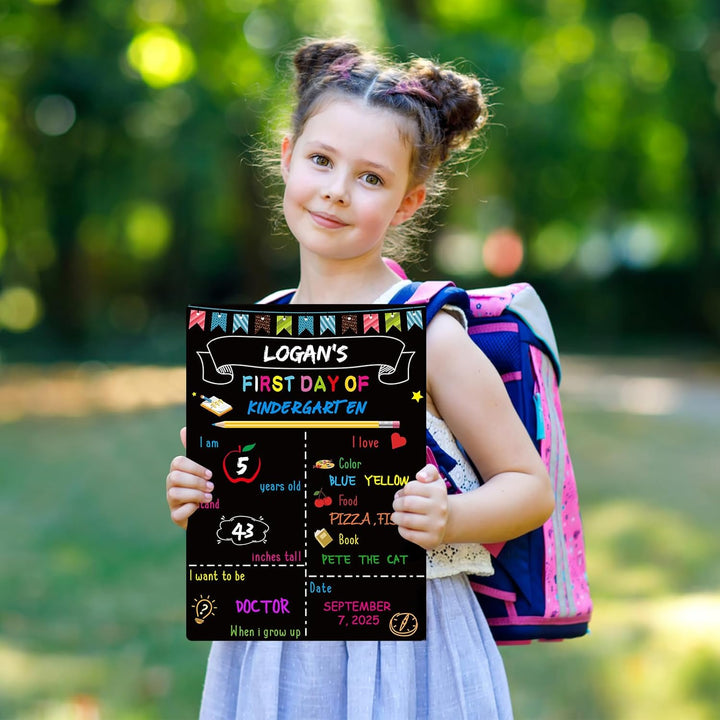First Day of School Sign 14"X10" Double-Sided First and Last Day of School Board Reusable Wooden Colorful Chalkboard for Grades 1-12 for Kindergarten Pre K for Photography