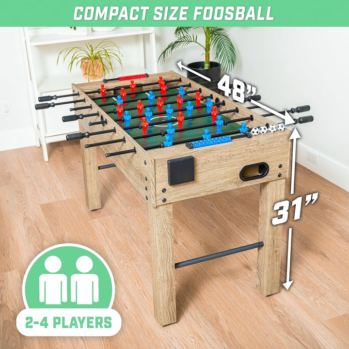 48 Inch Game Room Size Foosball Table - Black, Oak, or White - Includes 4 Balls and 2 Cup Holders