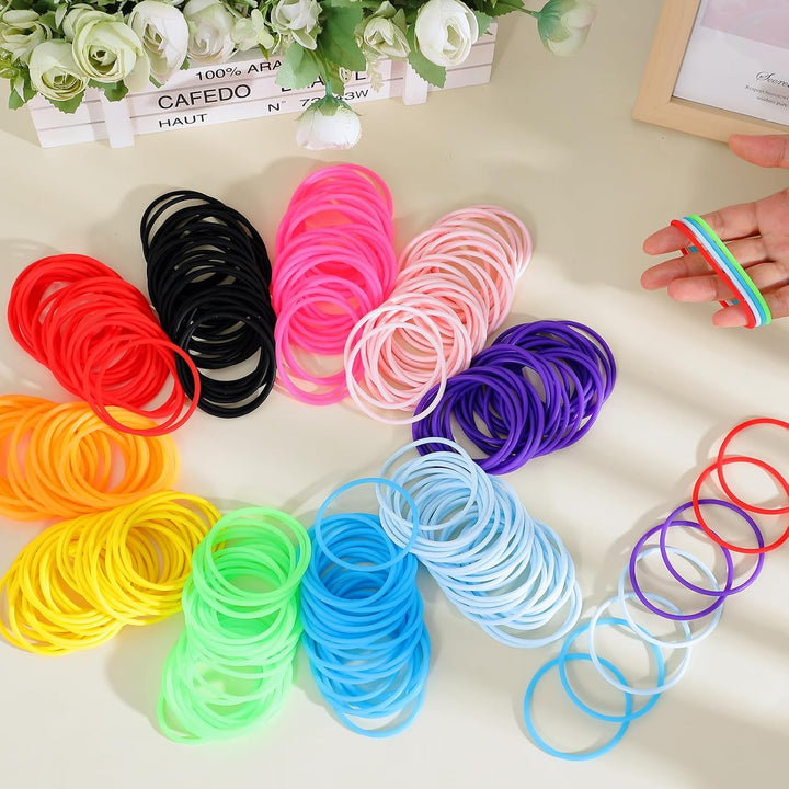 100 Pcs 80S Multicolor Silicone Jelly Rubber Bracelets Hair Ties Women, Mixed Style, Random Color