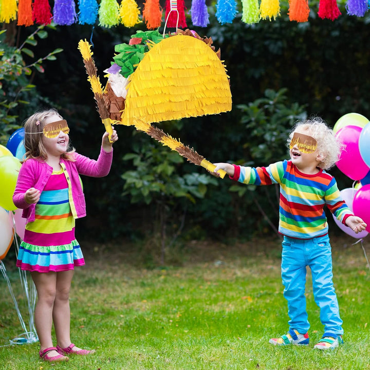 Taco Piñata Set Mexican Birthday Party Decorations Cinco De Mayo Fiesta Theme Taco Pinata with Plastic Stick and Blindfold for Mexican Themed Party Supplies Favors, 15 X 8 X 3 Inches