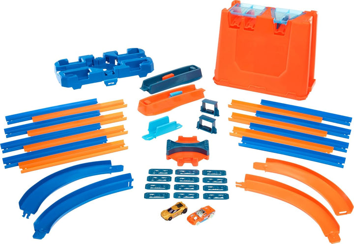 Toy Car Track Builder Playset, Deluxe Stunt Box with 25 Component Parts & 1:64 Scale Vehicle (Amazon Exclusive)
