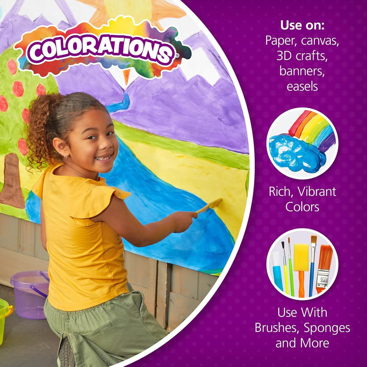 Paraben-Free Washable Tempera Paint for Kids - 8 Ounce Bottles, Set of 6 Primary Colors, Non-Toxic and Made in the USA