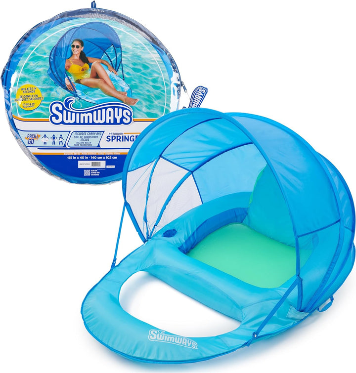 Spring Float Premium Recliner Pool Lounger, Inflatable Pool Floats Adult with Fast Inflation for Ages 15 & Up, Sky Blue