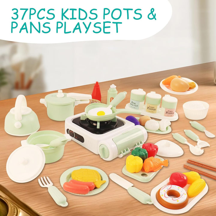 Kids Play Kitchen Accessories, Pretend Play Toys for Kitchen, Play Pots and Pans Sets for Kids Kitchen, Toddler Cooking Set for Boys and Grils