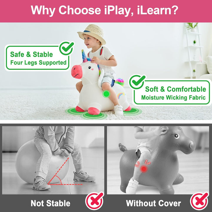Bouncy Pals Hopping Unicorn Horse, Toddler Girl Inflatable Bouncing Animal Hopper Toy, Outdoor Indoor Plush Ride on Bouncer, Baby Birthday Gift 18 Month 2 3 4 Year Old Kid - Unicorn