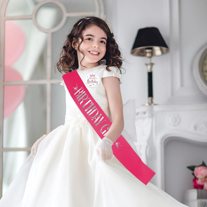 Birthday Girl Decorations - Set Includes Girl Sash & Its My Birthday Badge for Kids Parties