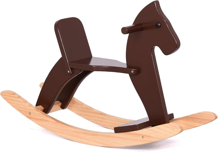 Rocking Horse Wooden Ride on Toy for Kids Classic Design Rocking Horse with Pedal and Safe Backrest Fine Workmanship(Classic, Natural)