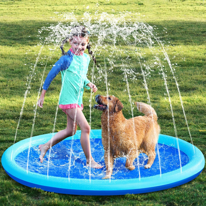 72" Non-Slip Splash Pad Sprinkler - Outdoor Water Toys Play Mat for Toddlers Kids Dogs, outside Thickened Sprinkler Pool Party Durable Backyard Fountain for Girls Boys Pets (72In, Blue)