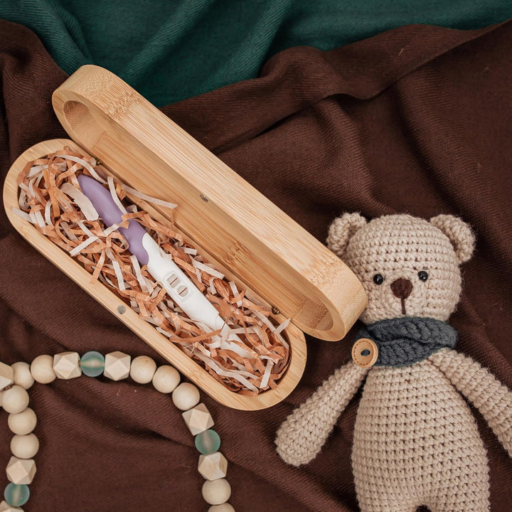 Pregnancy Annoucement,Pregnancy Test Keepsake Box, Baby Reveal to Husband, Surprise Announcement Gift, Bamboo Annoucement Gifts with Raffia, Baby Annoucement Gifts Box