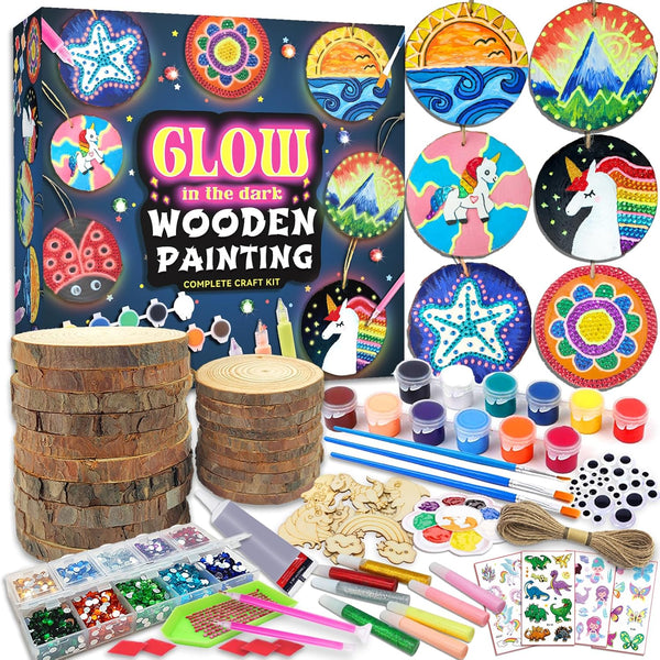 Kids Wooden Painting Kit-Glow in the Dark-Arts & Crafts Gifts for Boys Girls Ages 5-12-Craft Activities Kits - Creative Art Toys for 5, 6, 7, 8, 9, 10, 11 & 12 Year Old Kids