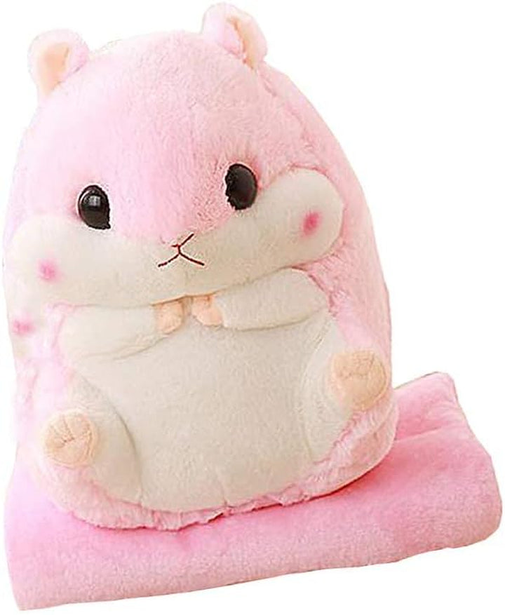 Plush Hamster Stuffed Animal Toys Hamster Throw Pillow with Blanket 19.7 Inches Pink