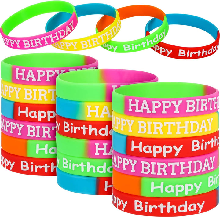 24 Pcs Happy Birthday Rubber Bracelets Colored Silicone Bracelets for Teenagers Birthday Party Favors for Party Supplies (Fresh Style)