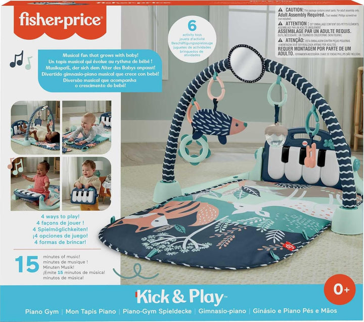 Baby Playmat Kick & Play Piano Gym with Musical and Sensory Toys for Newborn to Toddler, Navy Fawn