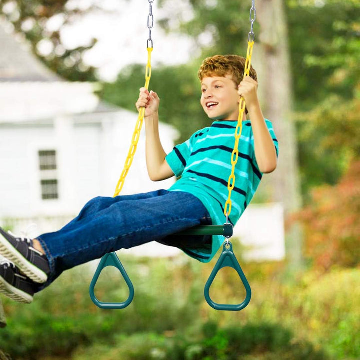 Gym Rings Trapeze Swing Bar 17", Heavy Duty 47" Chain Swing Set Accessories with Locking Carabiners, Monkey Bars for Backyard, Playground, Playroom