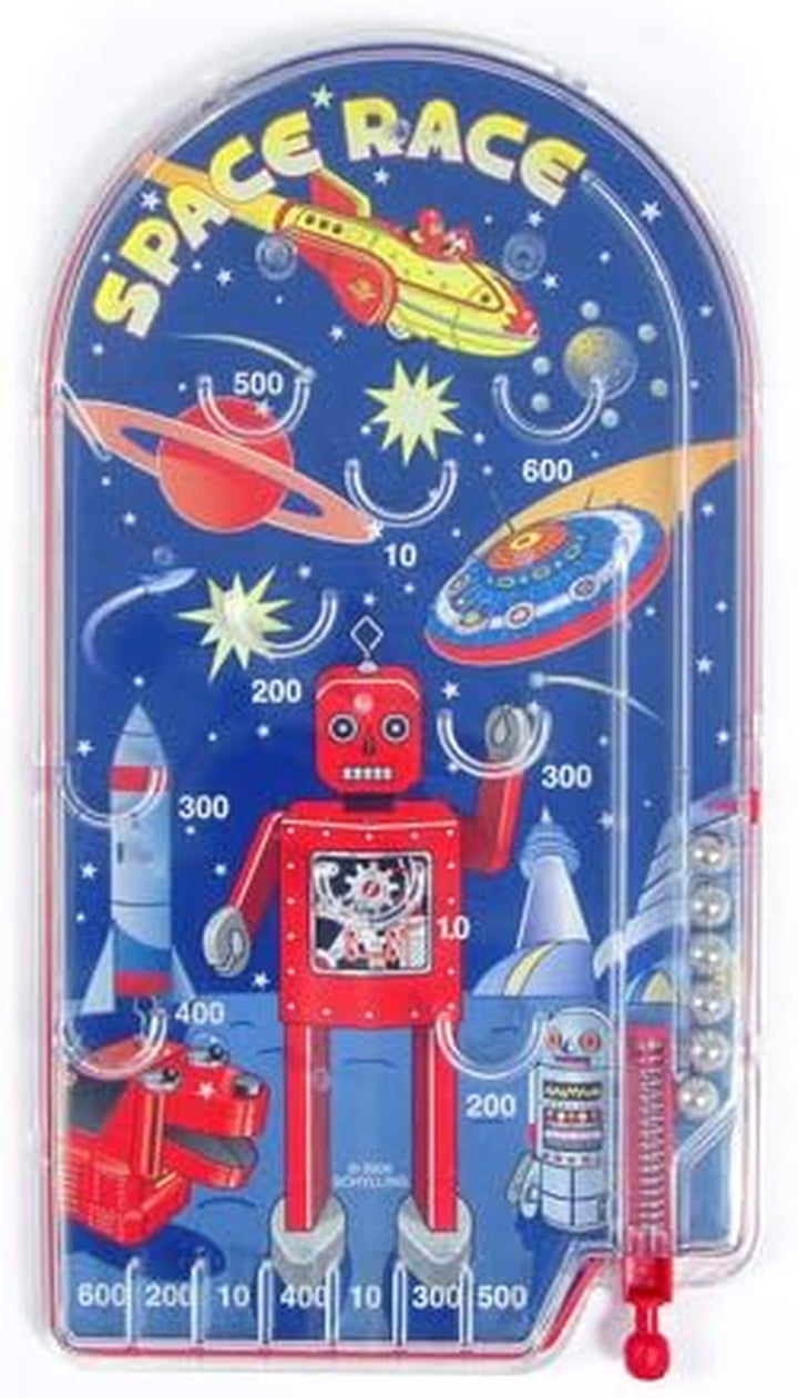 Space Race Pinball Game - Portable Retro Pinball Toy - Sturdy Construction with Lever, Metal Balls, and Classic Space Design - Ages 3 and Up