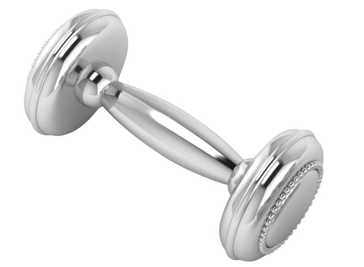 Sterling Silver Beaded Cross Dumbbell Rattle for Newborn Baby Boy and Baby Girl - Non-Tarnishing, Durable, and Custom Engravable Gift