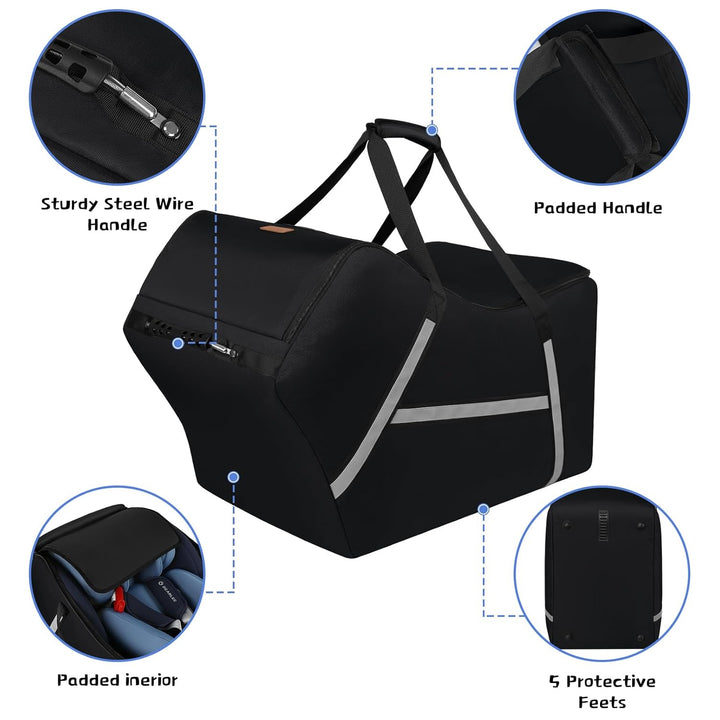 Infant Car Seat Travel Bag for Airplane Compatible with All Nuna Pipa Car Seat and Base,Chicco Keyfit 30 and Base, Padded Car Seat Bags for Air Travel,Car Seat Gate Check Bag with Side Pocket, Black