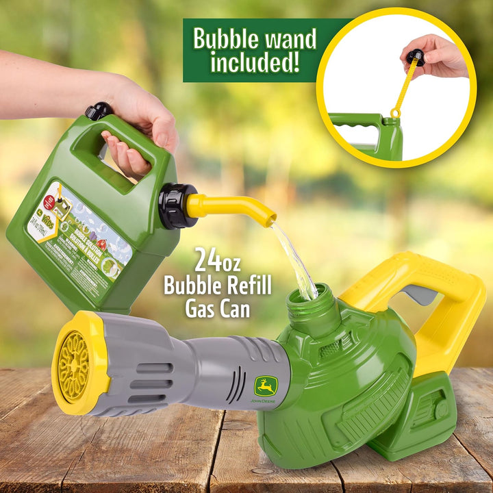 John Deere Bubble Leaf Blower Toy for Kids Includes 24Oz Bubble Refill Gas Can, Outdoor Bubble Machine for Kids, Easy to Use, Outdoor Play, Great Gift Toddler 3+