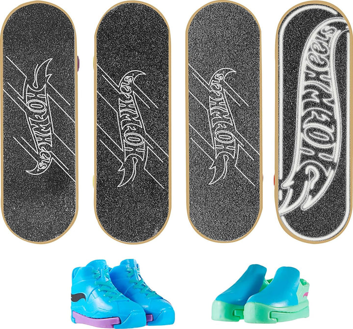 Skate Tony Hawk Fingerboard & Removable Skate Shoes Multipack, 4 Fully Assembled Boards, 2 Pairs of Skate Shoes, 1 Exclusive Set (Styles May Vary)