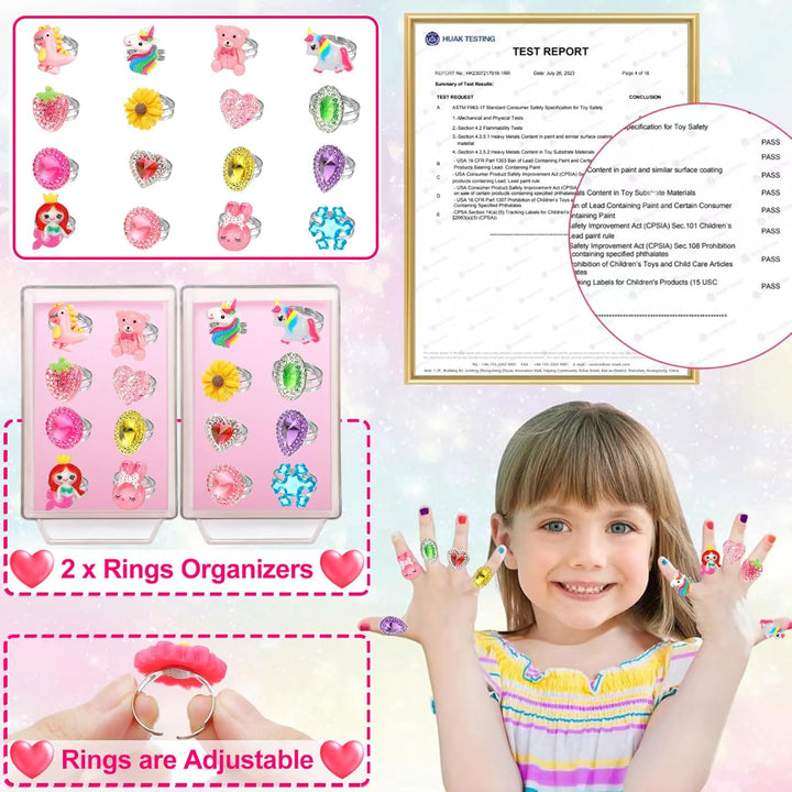 Jewelry Toys-For-Girls,Toddler Girl Toys Age 6-8,Lovely Rings Earrings Kids-Toy for 3 4 5 6 7 8 Year Old Girls,Play Jewelry Princess Toy for Dress Up,Easter Birthday Unicorns-Gifts-For-Girl