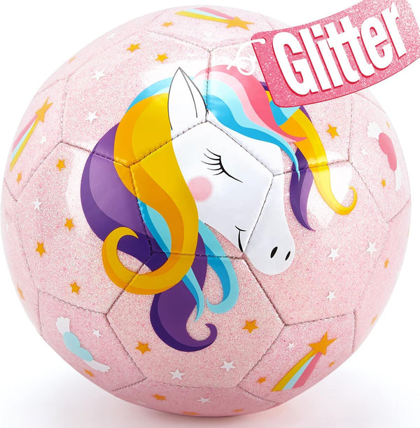 Size 3 Soccer Ball for Kids with Pump & Mesh Bag - Glitter Unicorns Soccer Ball Gifts for Girls 3 Year Old -Sports & Outdoor Play Toys for Baby Girls Boys Ages 3 4 5 6 7 8